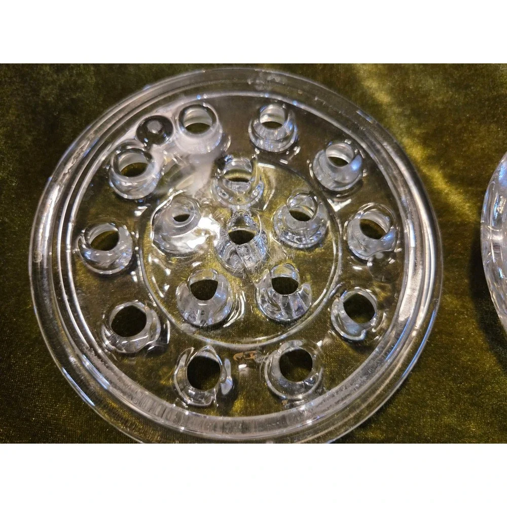 Vintage Clear Glass Flower Frog Set of 2 Round 16‎ Hole Floral Arrangers 3.5in